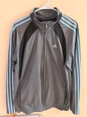 Vintage 2007 Adidas Full-Zip Track Jacket Gray with Light Blue 3-Stripes